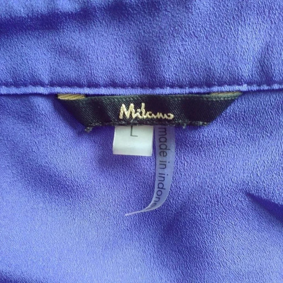 Milano Purple Blouse Rectangular Buttons Lightweight Vee Neck L - Picture 9 of 10